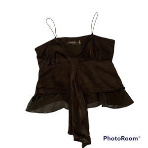 Mink Pink shiny black spaghetti-strap crop top